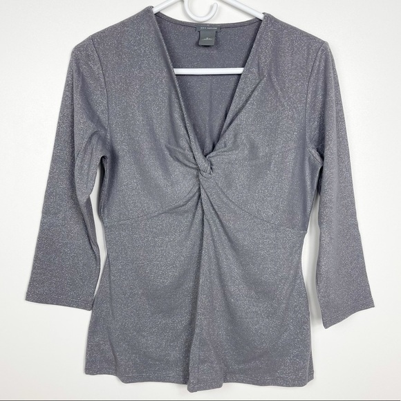 Ann Taylor Metallic Twist Front 3/4 Sleeve Top - Picture 1 of 8